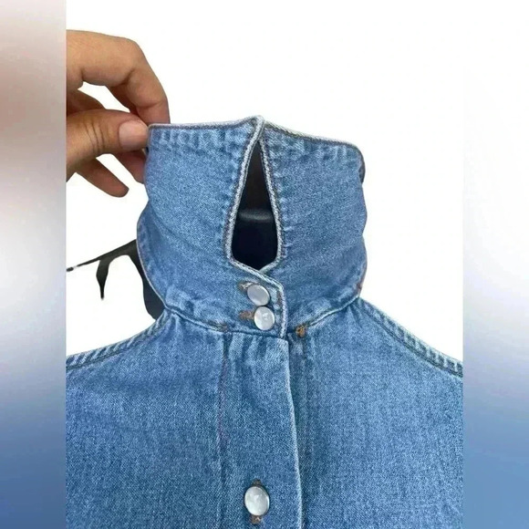 Styles togo women’s vintage denim cutout shoulders longsleeve top sz 4 preowned - Picture 6 of 7